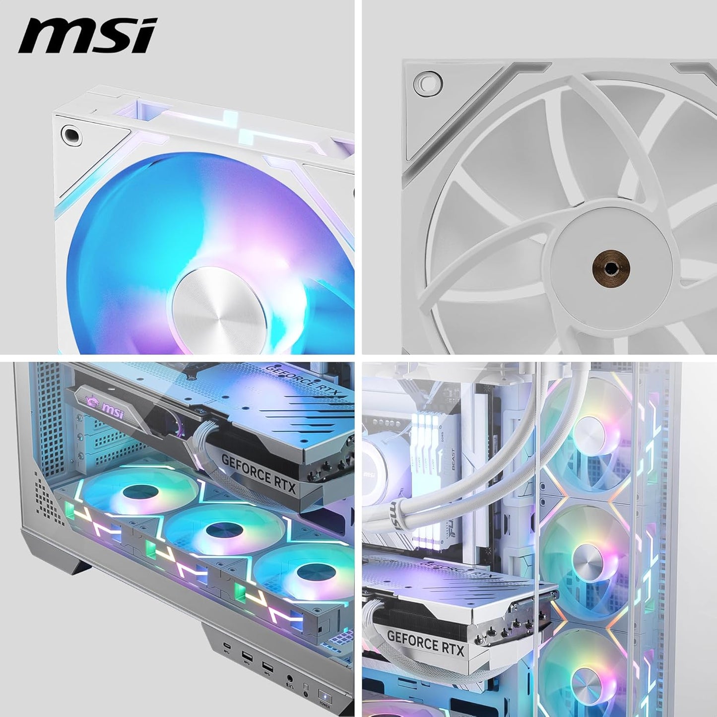 Ventilador P/Gabinete Msi (Mpg Ez120 Argb White-3W) Argb Conexion Magnetica 3 Fan 360Mm Blanco