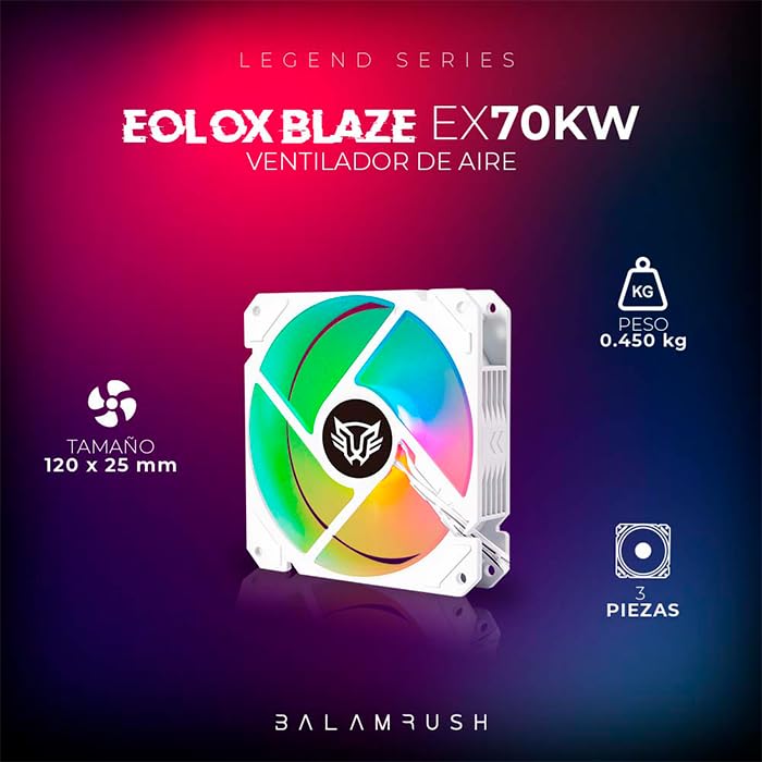 Ventiladores P/Gabinete Balam Rush (Br-937979) Eol Ox Blaze Ex70Kwrgb120 Mm3 Fanblanco