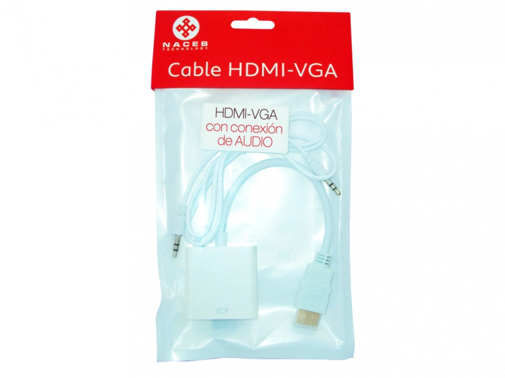 Adaptador Naceb (Na-235) 18Cm,Hdmi-Vga + Audio 3.5,Hd-Fhd,Audio Dts-Hd,Dolby 10.2Gbps