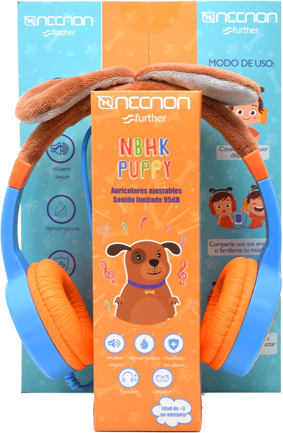 Audifonos Necnon (Nbhk-Puppy) Kids Puppy,Conectory Puerto Aux Extra 3.5,Material No Toxico