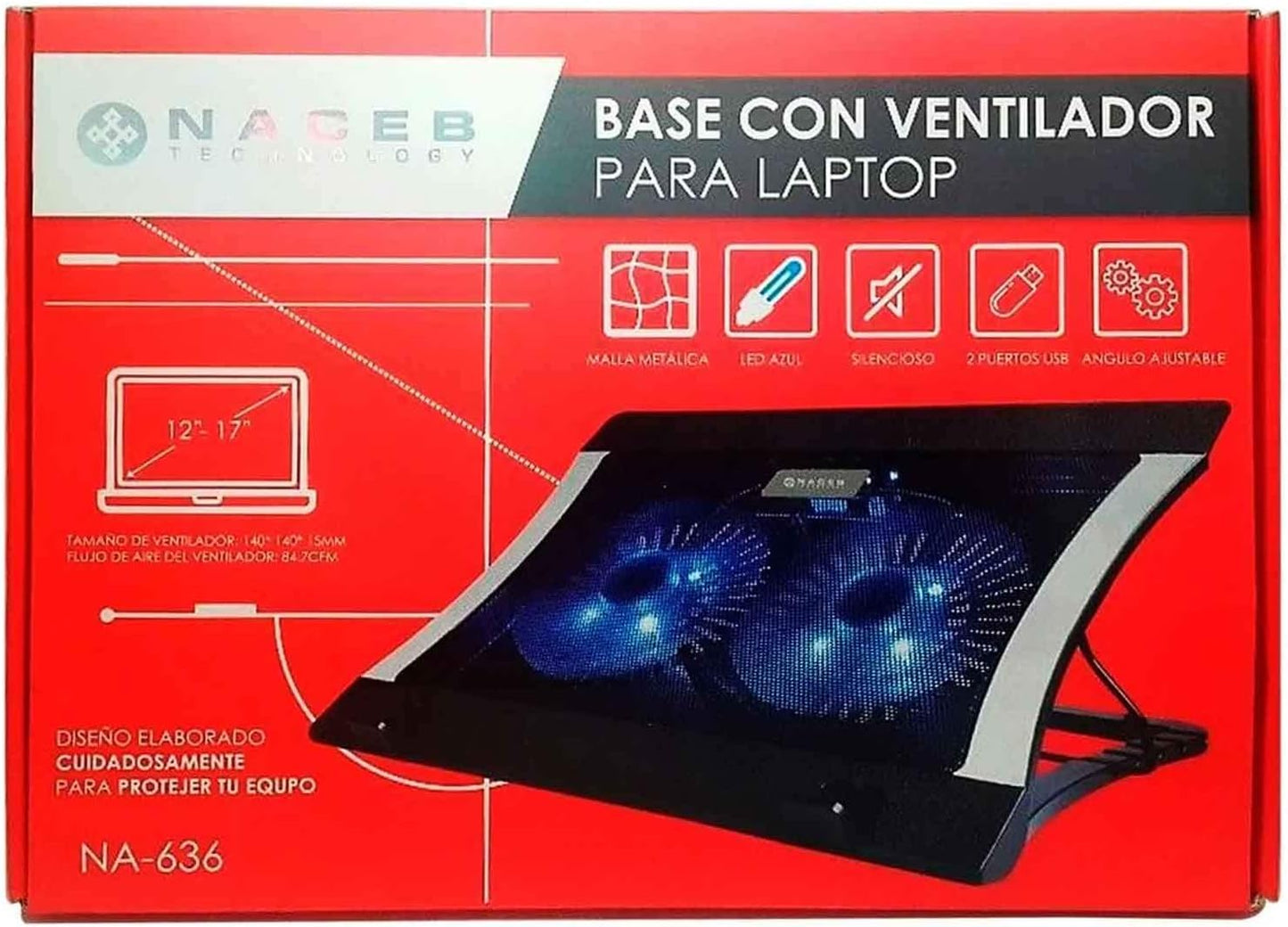 Base Enfriadora Laptop Naceb 2 Ventiladores(Na-636)