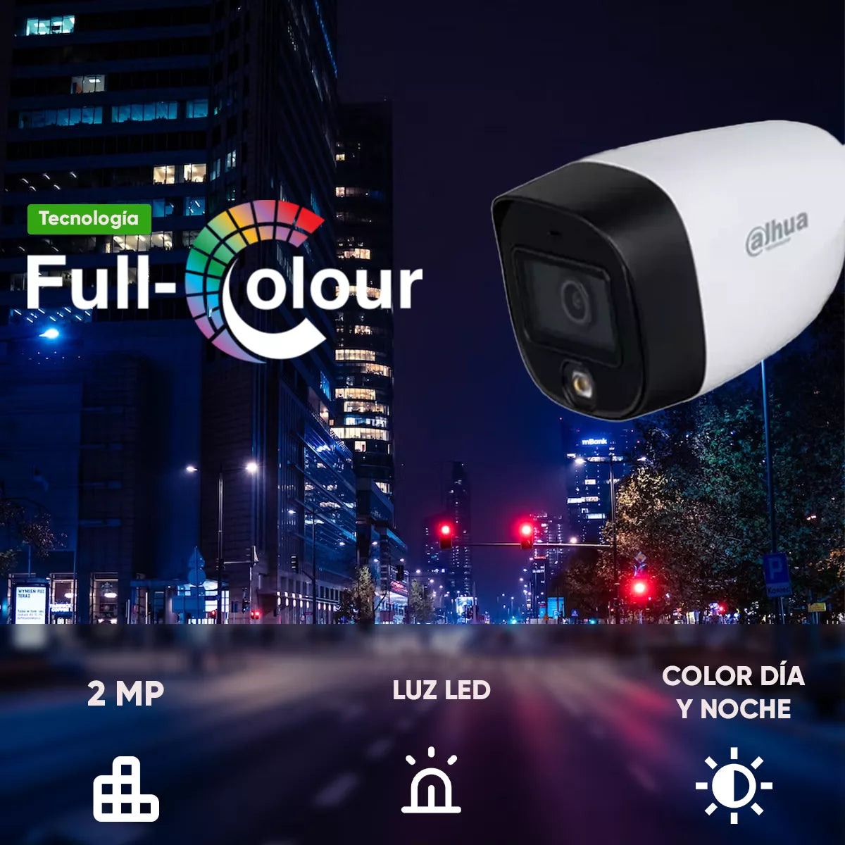 Camara Bullet Dahua (Dh-Hac-Hfw1209Cn-Led-0280B) Full Color 1080P, 106 Grados, Ip67, Cvi,Ahd Y Cvbs