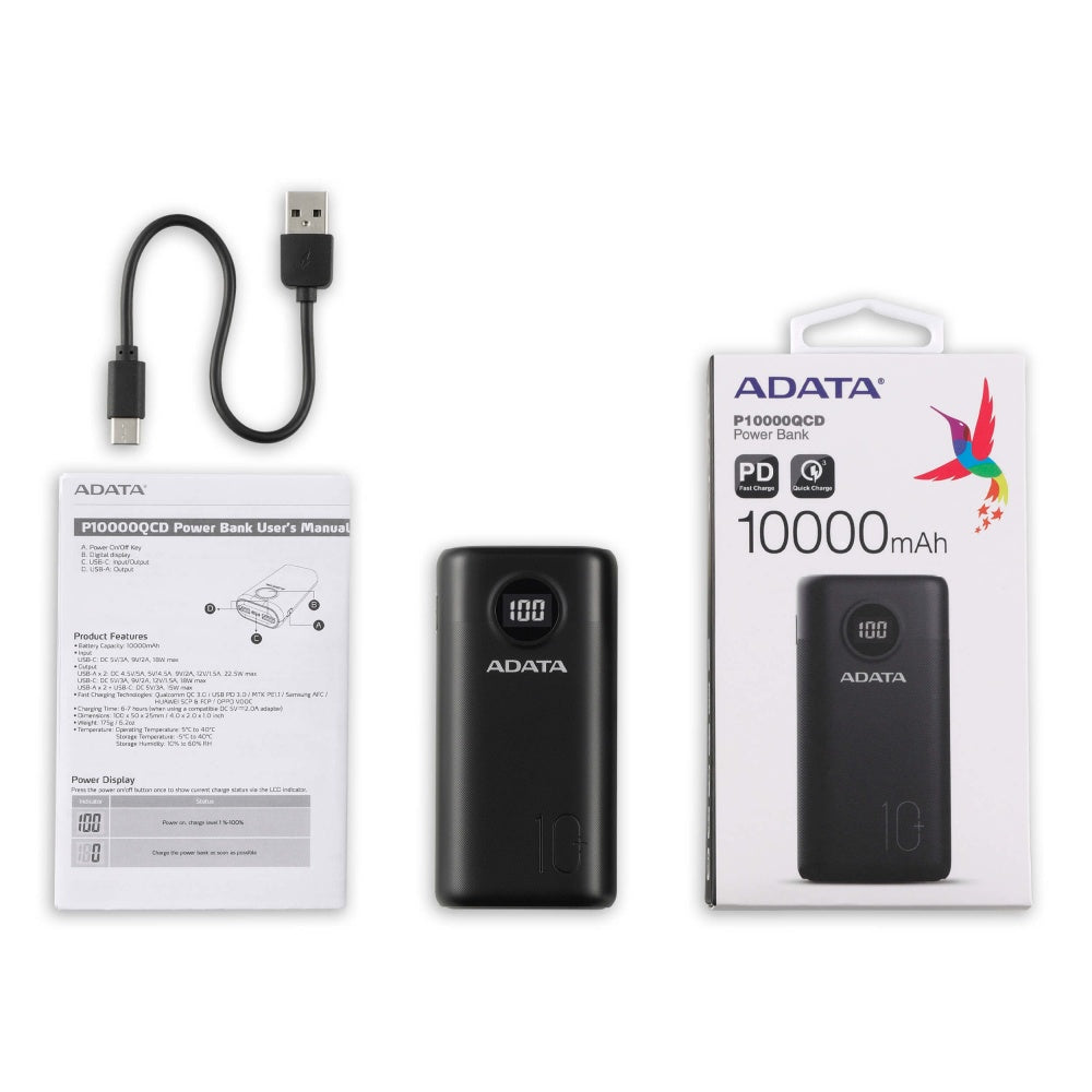 Cargador Portatil Dig Adata P10000Qcd Tipo C Negro (Ap10000Qcd-Dgt-Cbk)