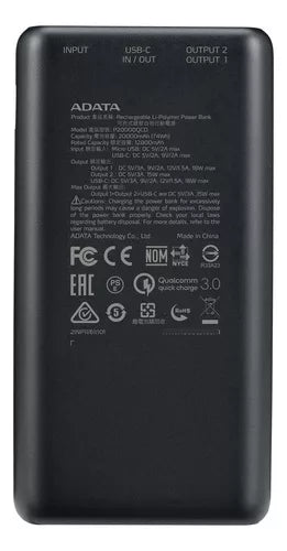 Cargador Portatil Dig Adata P20000Qcd Tipo C Azul (Ap20000Qcd-Dgt-Cdb)