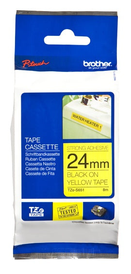 Cinta Brother Tzes651 Negro Sobre Amarillo, 24Mm X 8M