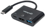 Manhattan Adaptador Usb C Macho - Hdmi/Usb A/Usb C Hembra, Negro