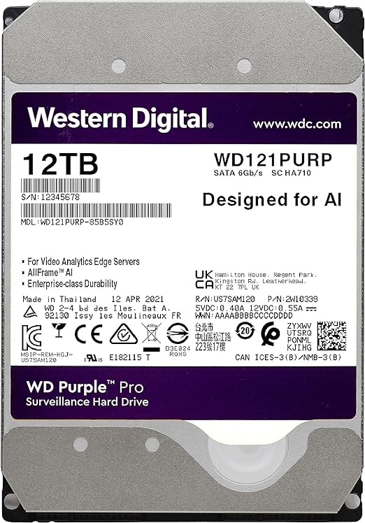 Disco Duro Wd 3.5" 12Tb (Wd121Purp) Purple Pro, 7200 Rpm, 256Mb, Sata3