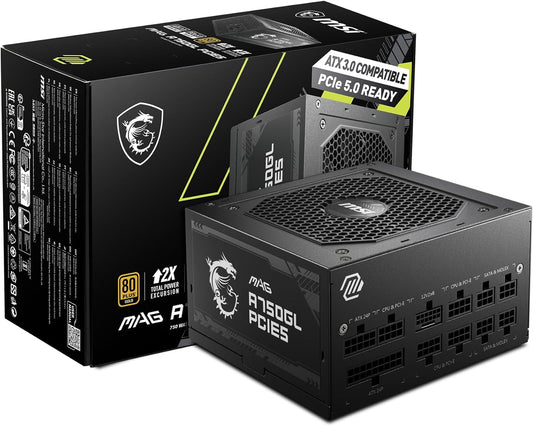 Fuente De Poder Msi (Mag A750Gl Pcie5) 750W, Pci 5, Full Modular, 80 Plus Gold, Pfc Activo, Atx 3.0