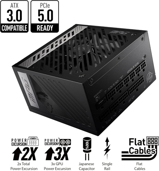 Fuente De Poder Msi (Mpg A750G Pcie5) 750W, Pci 5, Full Modular, 80 Plus Gold, Pfc Activo, Atx 3.0