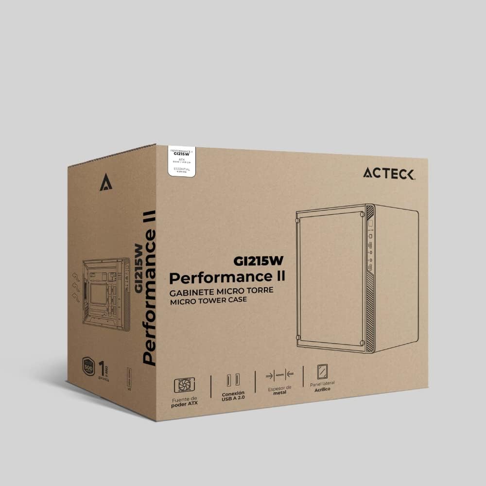 Gabinete Acteck (Ac-935852) Performance Ii Gi215W,Micro Atx,Fuente 500W,2*Usb 2.0,Acrilico,Blanco