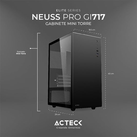 Gabinete Acteck (Ac-935937) Neuss Pro Gi717,Microatx,Sin Fuente,Usb 3.0,Usb C,Crital Temp,Negro