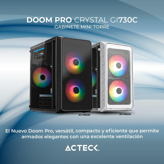 Gabinete Acteck (Ac-939225) Doom Pro Crystal Gi730Micro Atx1*Usb 3.0Cristal Temp3 Fan Rgbnegro