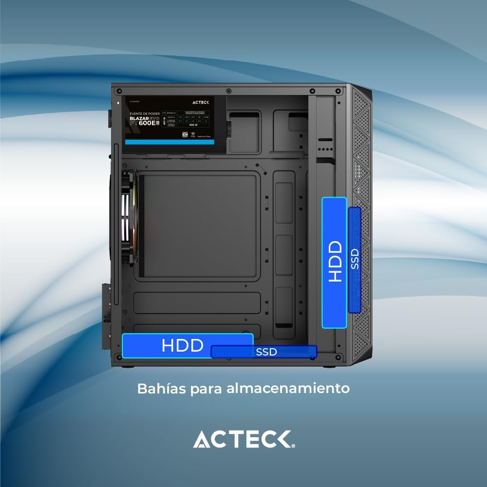 Gabinete Acteck (Ac-939225) Doom Pro Crystal Gi730Micro Atx1*Usb 3.0Cristal Temp3 Fan Rgbnegro