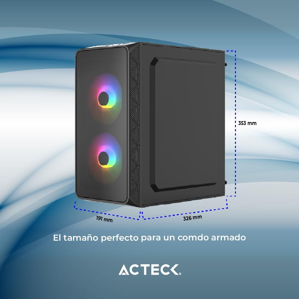 Gabinete Acteck (Ac-939225) Doom Pro Crystal Gi730Micro Atx1*Usb 3.0Cristal Temp3 Fan Rgbnegro