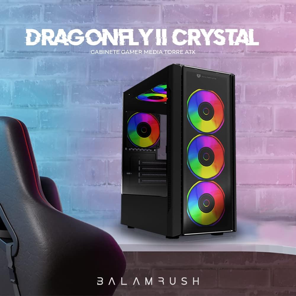 Gabinete Balam Rush (Br-936057) Dragonfly Ii Crystal Gm745S,Micro Atx,1*Usb 3.0,Cristal Temp,Negro
