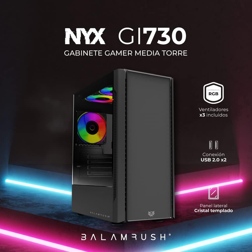 Gabinete Balam Rush (Br-936095) Nyx Gi730,Micro Atx,1*Usb 3.0,Cristal Temp,Negro