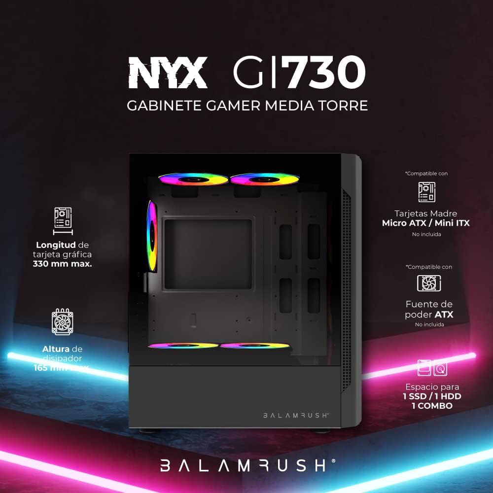 Gabinete Balam Rush (Br-936095) Nyx Gi730,Micro Atx,1*Usb 3.0,Cristal Temp,Negro