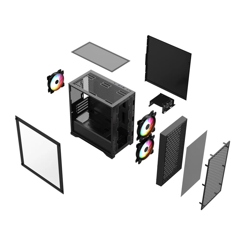 Gabinete Balam Rush (Br-938853) Carbono Aircool 4000Amicro Atx1*Usb 3.0Panel Mesh3 Fannegro