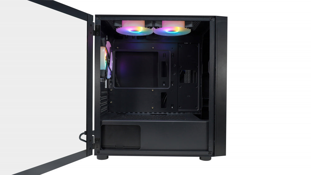 Gabinete Evotec (Ev-1018) Taipei Crist Temp,Micro-Atx,Mini Atx,2*Usb 2.0,Usb 3.0,Ssd 2.5,3*Fan Rgb,N