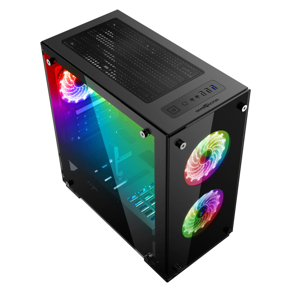 Gabinete Game Factor Csg550 Con Ventana, Micro-Tower, Micro Atx/Mini-Itx, Usb 3.0, Sin Fuente, 2 Ventiladores Instalados, Negro