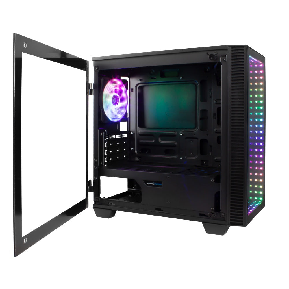 Gabinete Game Factor Csg560 Con Ventana, Micro-Tower, Micro Atx/Mini-Itx, Usb 2.0/3.0, Sin Fuente, 1 Ventilador Rgb, Negro