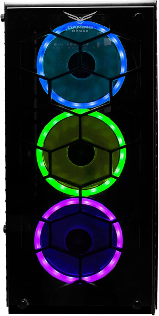 Gabinete Naceb (Na-0602) Hydra, Cristal, Usb 1/3.02/2.0 Full Atx, 3 Ventiladores Rgb, Sin Fuente.