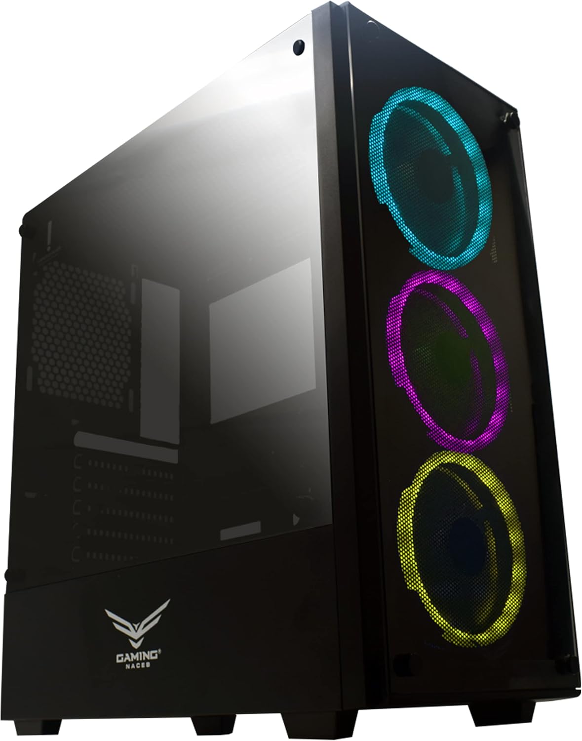 Gabinete Naceb (Na-0603) Player, Cristal,Usb 1/3.02/2.0 Full Atx, 3 Ventiladores Rgb, Sin Fuente.
