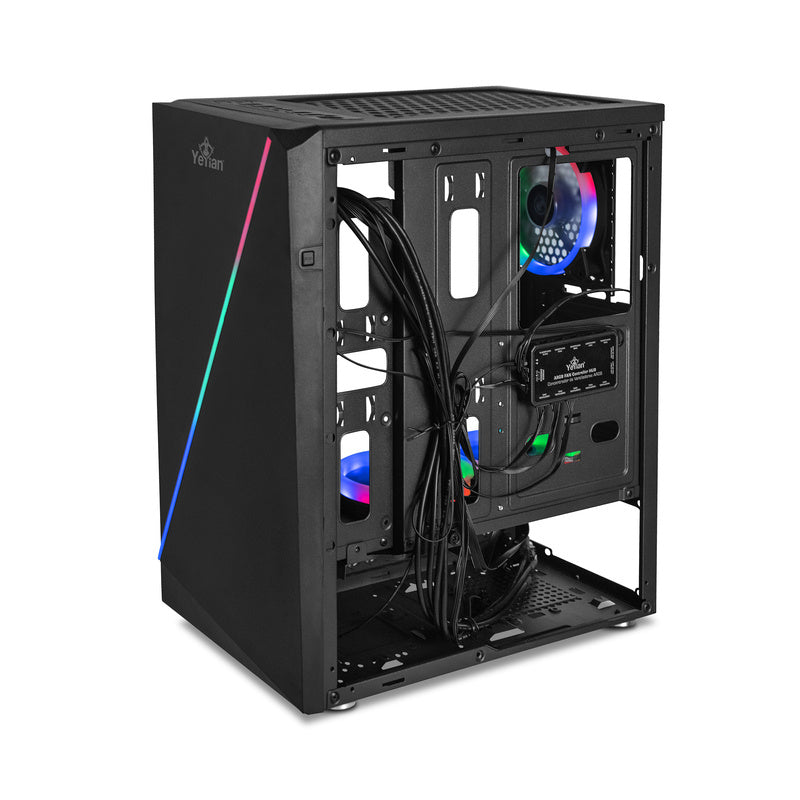 Gabinete Yeyian Gamer Ych-Lar7-01Bk Crescent Atx 3 Vent Argb Cris/Temp