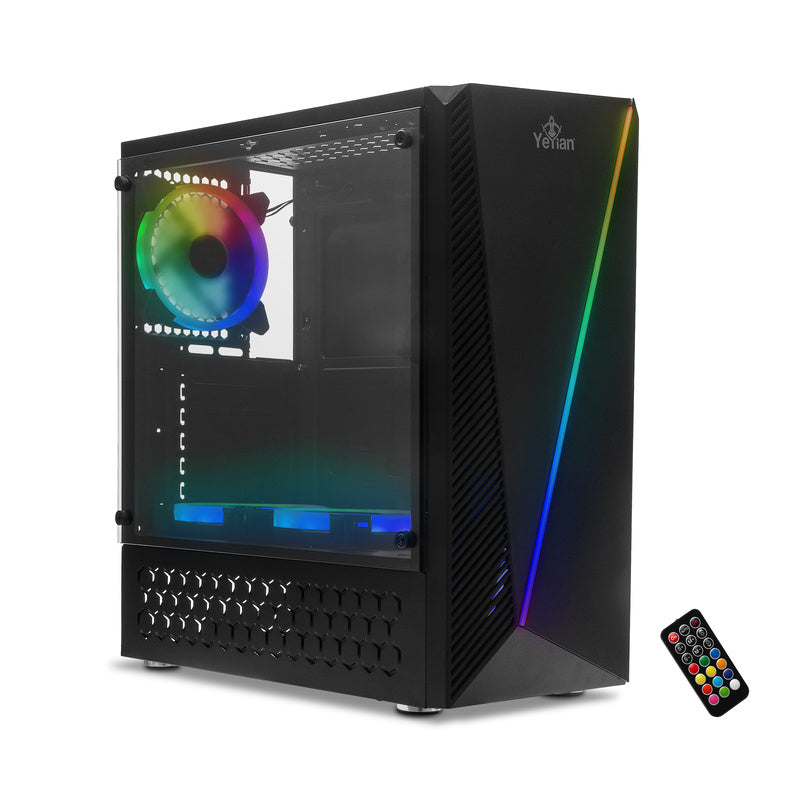 Gabinete Yeyian Gamer Ych-Lar7-01Bk Crescent Atx 3 Vent Argb Cris/Temp
