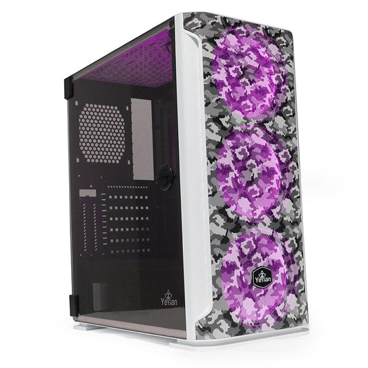 Gabinete Yeyian (Ygh-49704) Hollow,Micro Atx,3*Fan Rgb 120Mm,Cristal Templado,Sin Fuente,Blanco