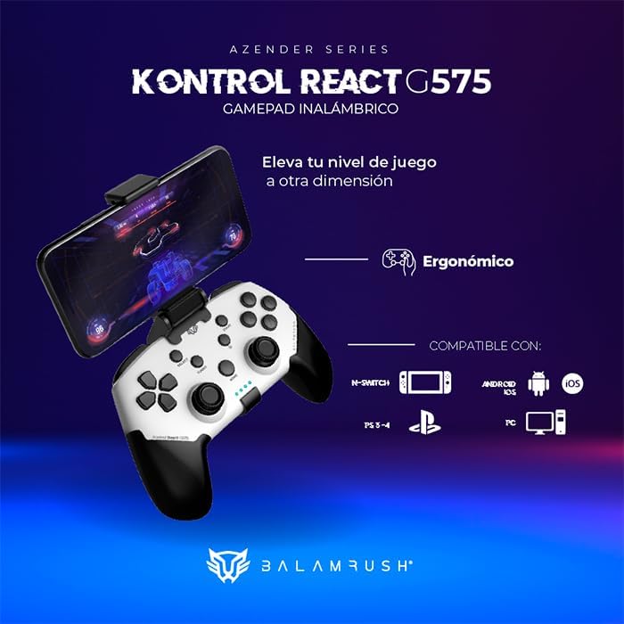 Gamepad Balam Rush (Br-936927) React G575,Bt 5.0,Android,Ios,Ps3,Ps4,Pc,N-Swiych,9 Horas