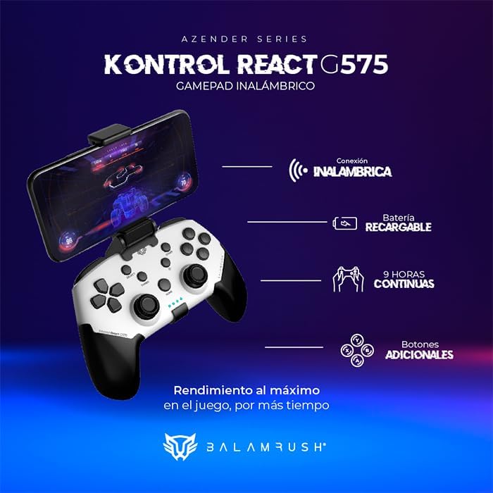 Gamepad Balam Rush (Br-936927) React G575,Bt 5.0,Android,Ios,Ps3,Ps4,Pc,N-Swiych,9 Horas