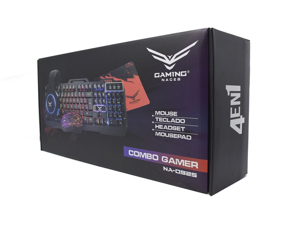 Kit 4 En 1 Naceb (Na-0925)Tecladomouseaudifonosmouse Pad2400 Dpiled Rgbusbnegro