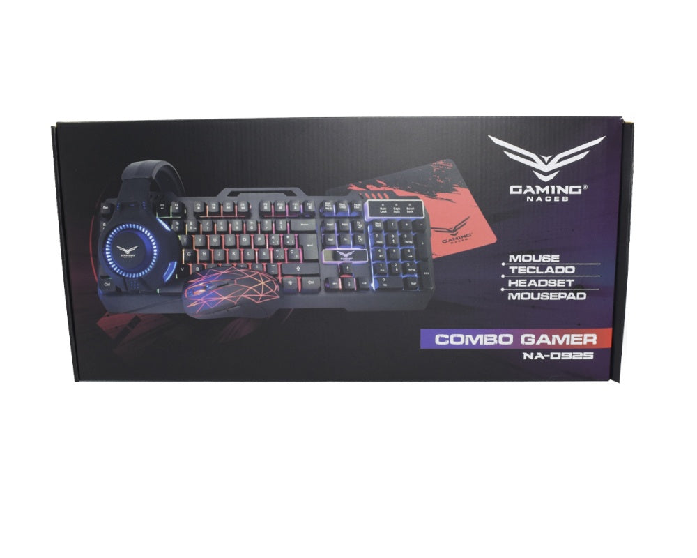 Kit 4 En 1 Naceb (Na-0925)Tecladomouseaudifonosmouse Pad2400 Dpiled Rgbusbnegro
