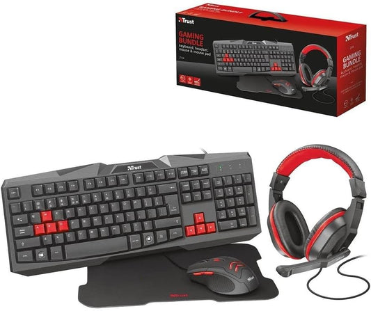 Teclado+Mouse+Audifonos,Mousepad Trust Ziva (22312) 4 In 1 Gaming, Black