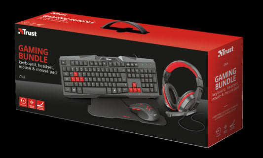 Teclado+Mouse+Audifonos,Mousepad Trust Ziva (22312) 4 In 1 Gaming, Black