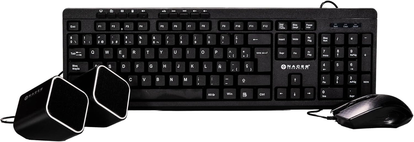 Kit Teclado Mouse Bocinas Naceb (Na-228N) Multimedia,Usb2.0,Color Negro