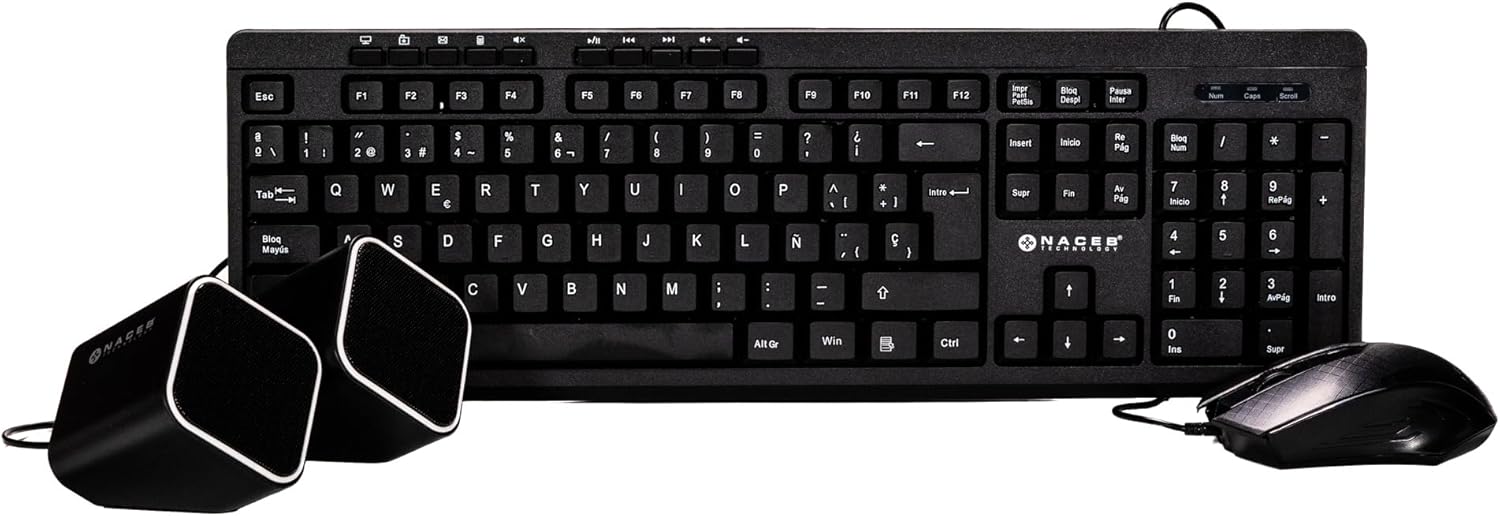 Kit Teclado Mouse Bocinas Naceb (Na-228N) Multimedia,Usb2.0,Color Negro