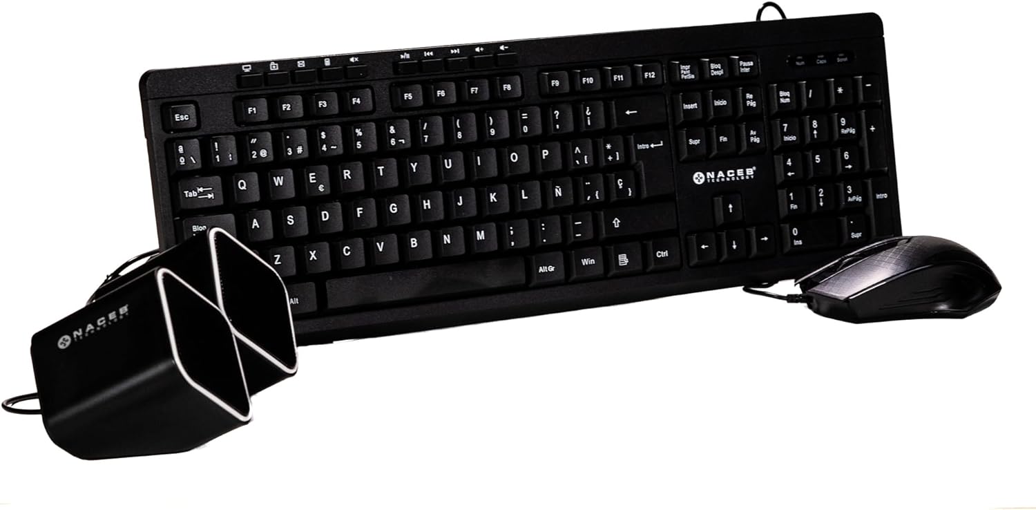 Kit Teclado Mouse Bocinas Naceb (Na-228N) Multimedia,Usb2.0,Color Negro