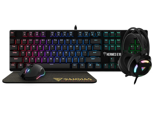 Kit Teclado Y Mouse Gamdias (Gd-Hermes E1B) Rgb, Teclado, Mouse, Mouse Pad, Audifonos, Blue Switch