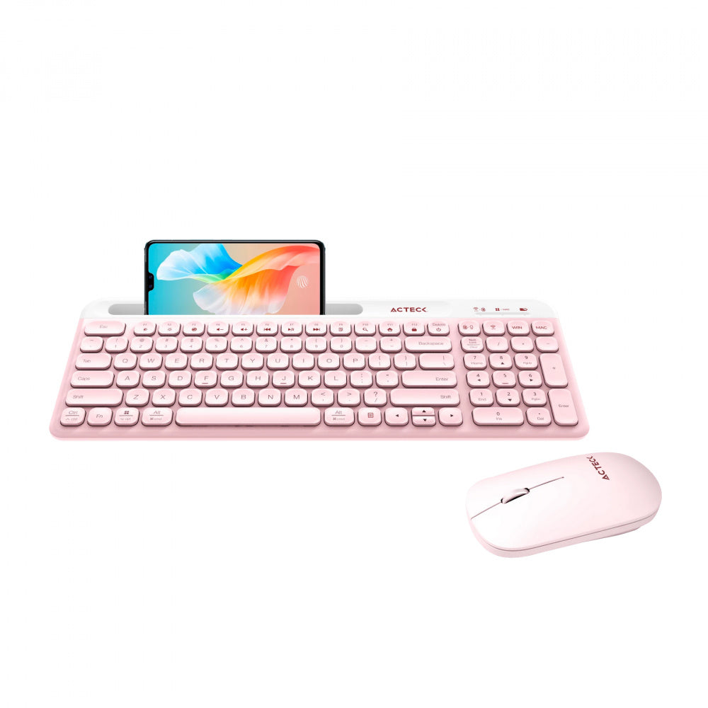 Kit Teclado Y Mouse Inalambrico Acteck (Ac-936279) Silk Mk720Rf Usbbt4000 Dpi100 Tecrosa