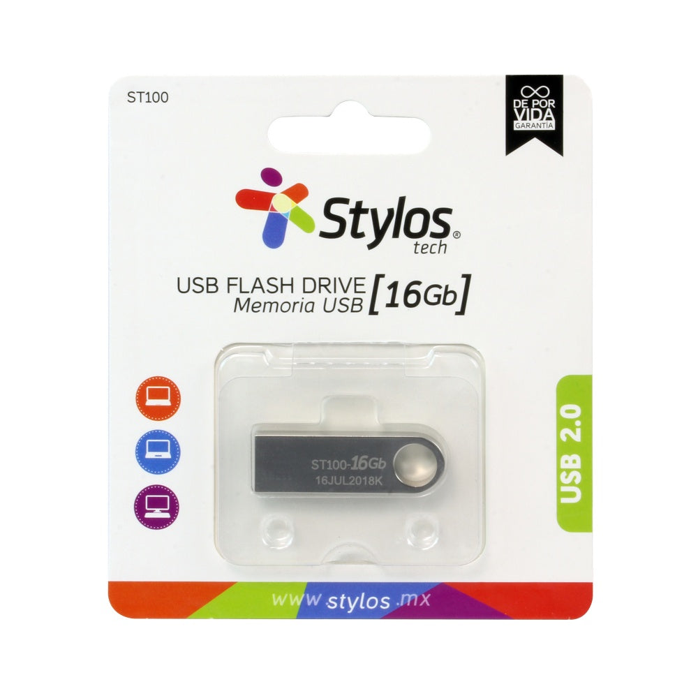 Memoria Usb Stylos St100, 16Gb, Usb 2.0, Plata