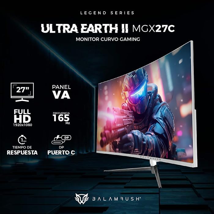 Monitor 27" Balam Rush (Br-938280) Ultra Earth Iimgx27C,1920*1080,165Hz,1Ms,Hdmi,Dp,Curvo,Blanco