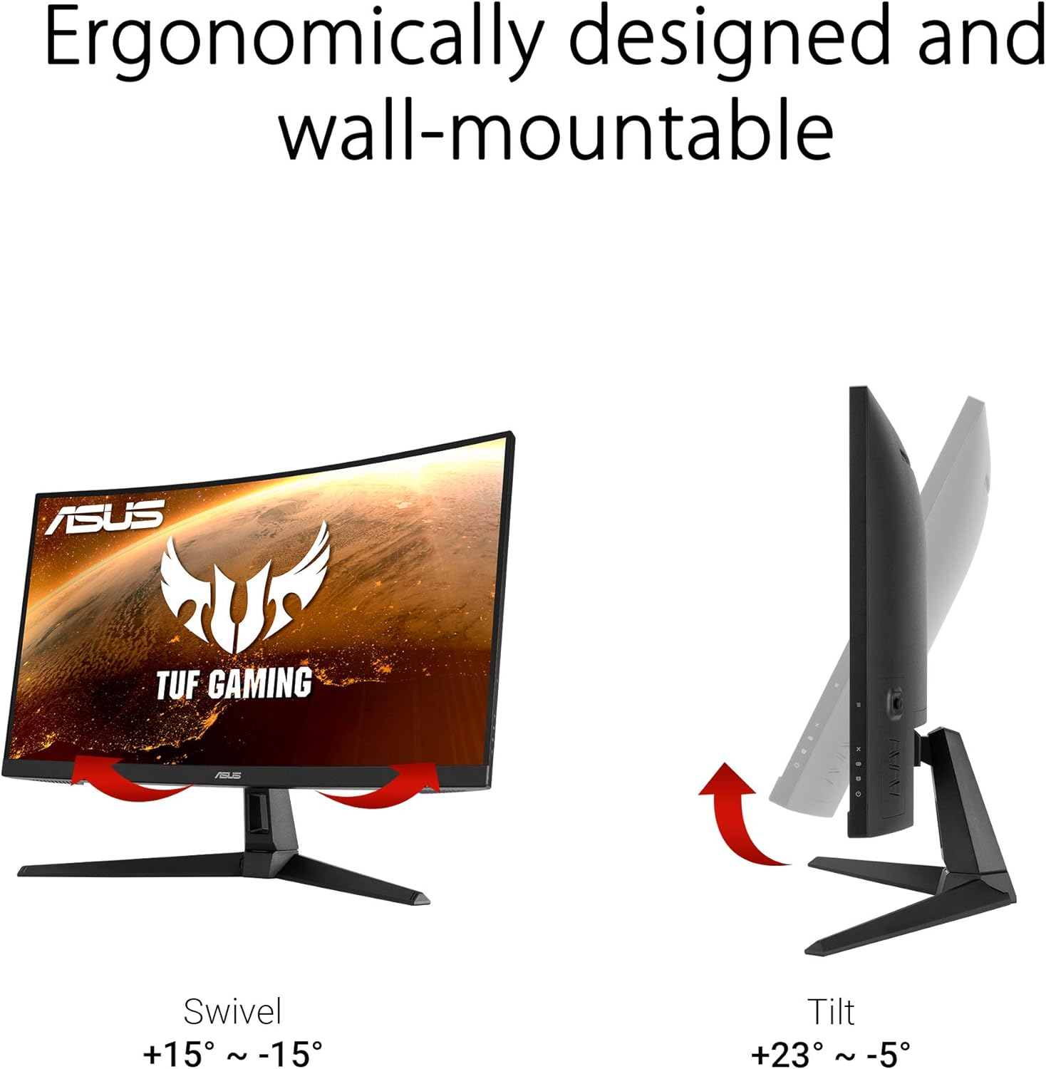 Monitor Led Asus 27" (Vg27Vh1B) Tuf Gaming Curvo,1920X1080,165Hz,1Ms,Va,Hdmi,Vga,Bocinas 2W,Freesync