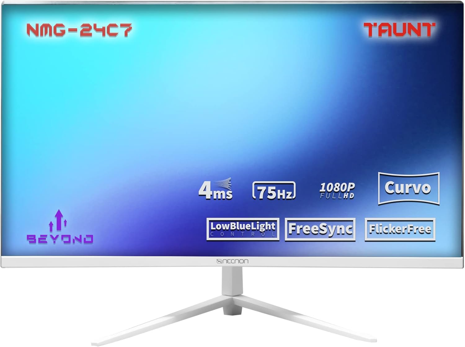 Monitor Gaming Led 23.8" Necnon (Nmg-24C7-Bl) 1920X1080,Curvo,Full Hd,Hdmi,Vga,75Hz,4Ms,Blanco
