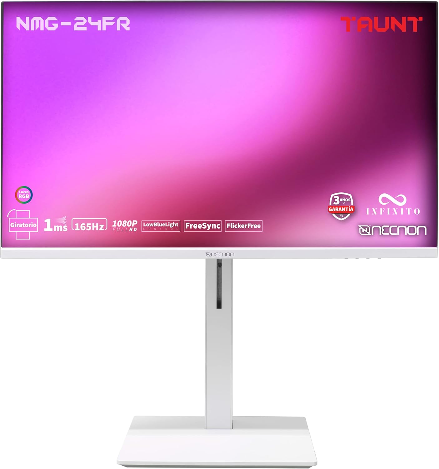 Monitor Gaming Led 23.8" Necnon (Nmg-24Fr-Bl) 1920X1080,Giratorio,165Hz,1Ms,Rgb,Hdmi,Vga,Dp,Blanco