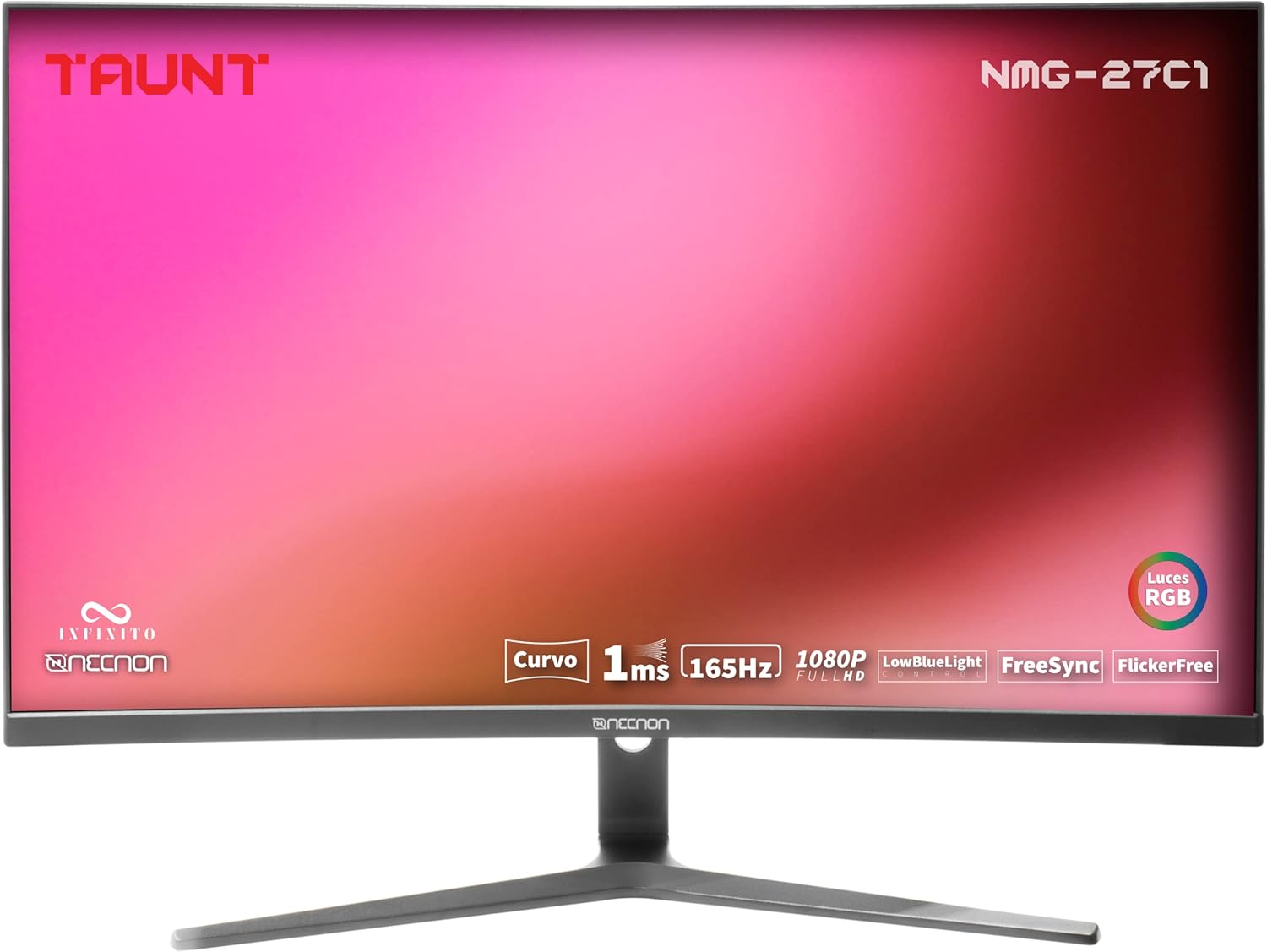 Monitor Gaming Led 27" Necnon (Nmg-27C1-Ng) 1920X1080, Curvo, 165Hz, 1Ms, Rgb, Hdmi, Vga, Dp, Negro