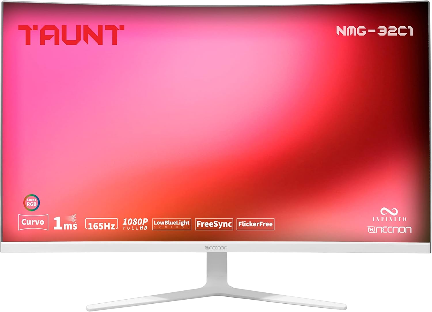 Monitor Gaming Led 31.5" Necnon (Nmg-32C1-Bl) 1920X1080, Curvo, 165Hz, 1Ms, Rgb, Hdmi,Vga,Dp, Blanco