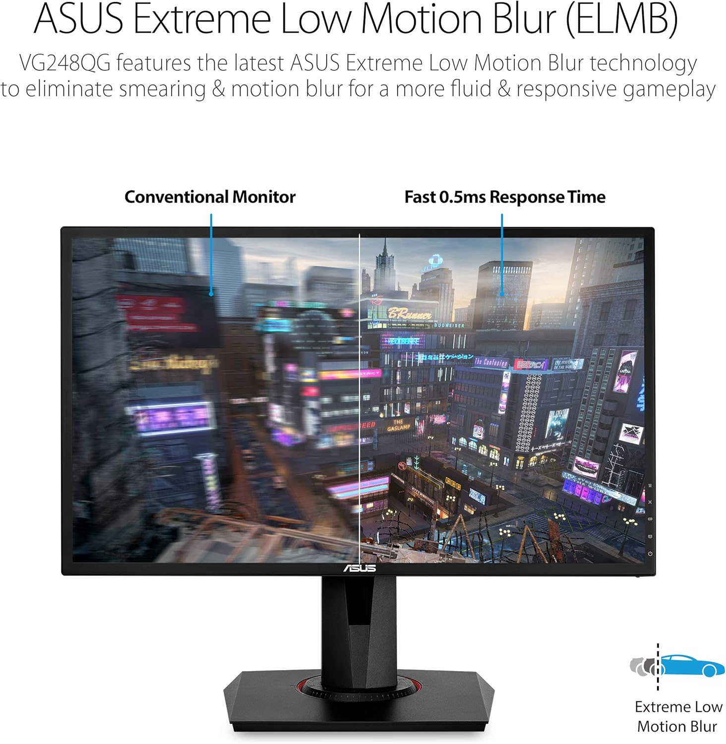 Monitor Led Asus 24" (Vg248Qg) 1080X1920 165Hz,Tn,1Ms,Hdmi,Dp,Dvi-D,G-Sync,Gameplus,Gris