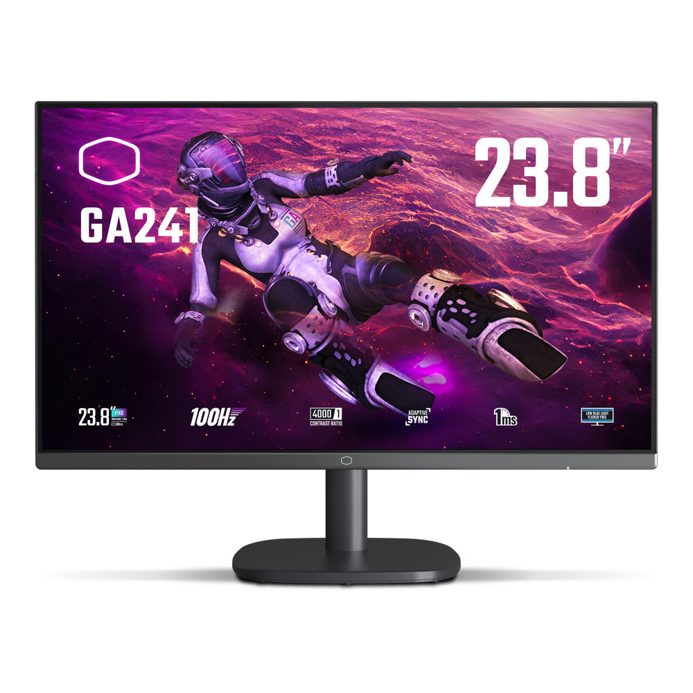 Monitor Led Cooler Master 23.8" (Cmi-Ga241-Us)1920*1080Fhd,Plano,100Hz,Va,1Ms,Vga,Hdmi,Ent 3.5Mm,Neg